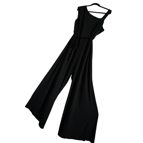 R&M Richards Black Jumpsuit Sequin Formal Sleeveless Wide Leg Zipper Back 20W - Picture 4 of 10